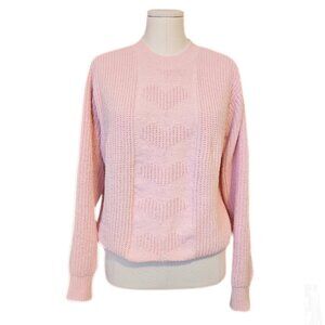 Pastel Pink Heart Motif Knit Sweater Pullover Soft Coquette Fairy Size L